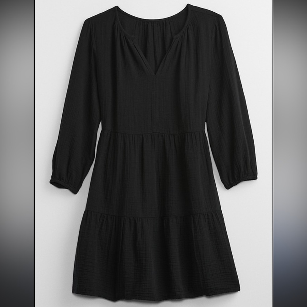 Crinkle Gauze Split Neck Dress